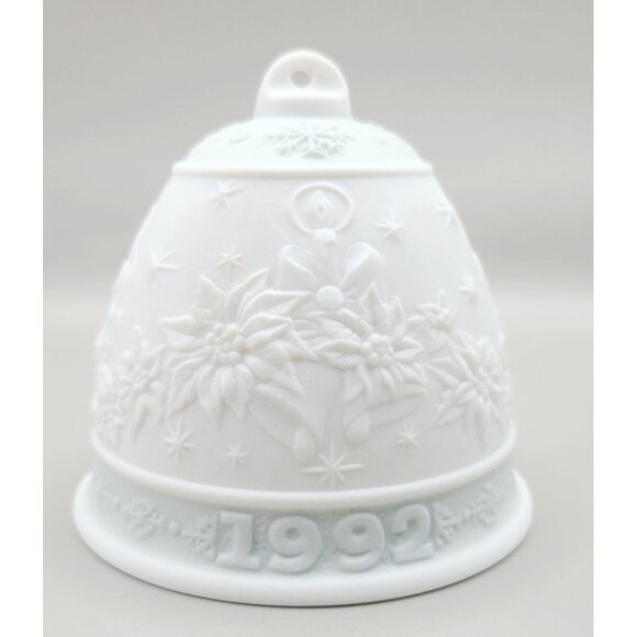 Lladro 1992 Porcelain Christmas Bell Ornament Poinsettia & Candle w/ Box - Picture 2 of 10